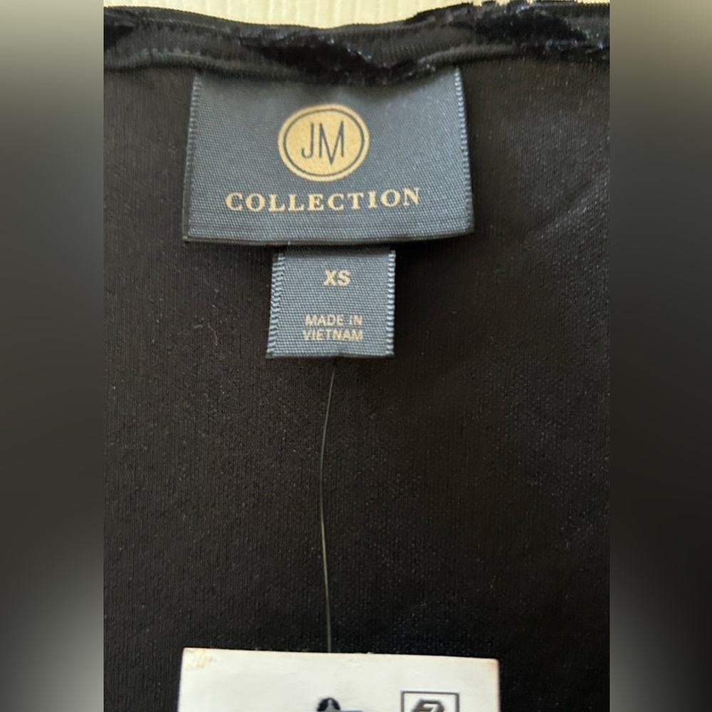 NWT JM Collection Velvet Flocked Jacquard Top Blouse Black Necklace Size XS - Picture 7 of 11